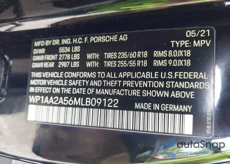 2021 Porsche Macan из США, поврежденный, VIN WP1AA2A56MLB09122